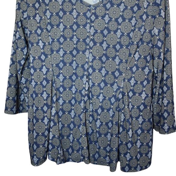 ROZ & ALI Pleated cropped blouse with Paisley Design Womens Petite L Boho - Picture 2 of 3
